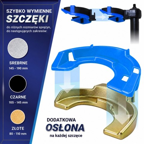 Ściągacz sprężyn zawieszenia samochodowego 3 pary szczęk 80-190 mm w walizce