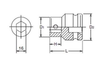 Adapter udarowy 1" do końcówek 16 mm, KOKEN - KO-KEN 18106