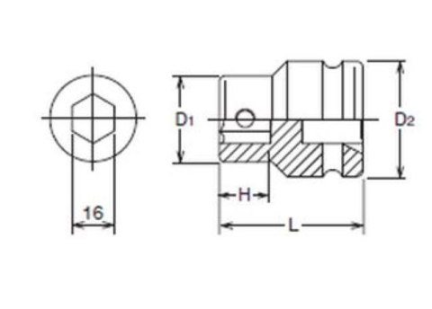 Adapter udarowy 1" do końcówek 16 mm, KOKEN - KO-KEN 18106