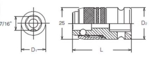 Adapter udarowy z blokadą, kwadrat 1/2" na sześciokąt 7/16'', KOKEN - KO-KEN 14142-F11.2